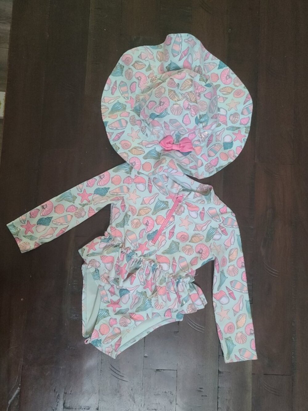 Swimsuit with Shell Pattern and Matching Hat